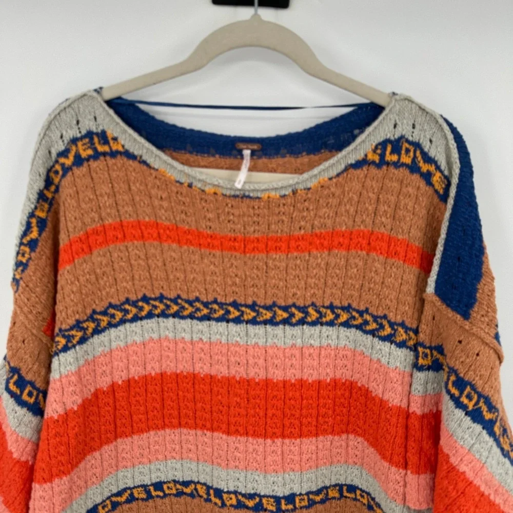 Free People Striped Knit Oversized Sweater Top Orange Pink‎ Blue Size S